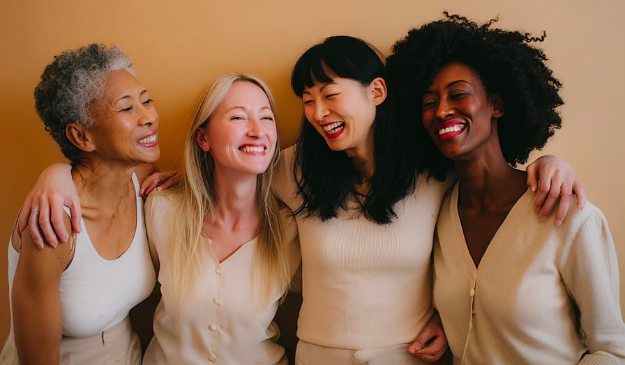 Women smiling with their arms around each other