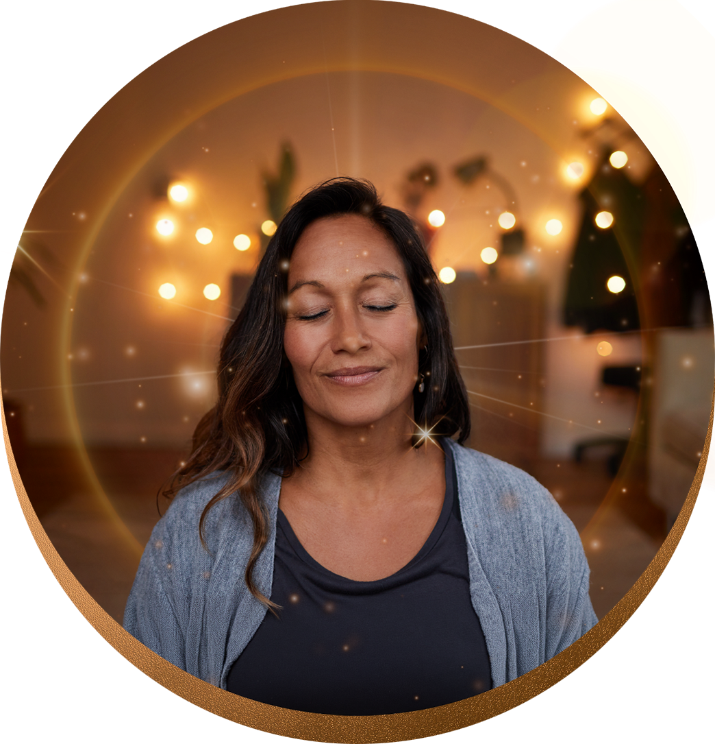 Woman sitting peacefully in ritual